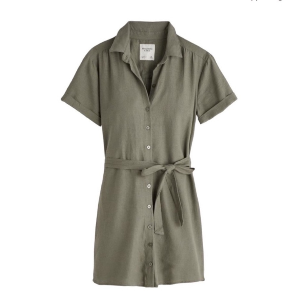 Abercrombie & Fitch Green Linen Blend Button Down Shirt Dress - 35043